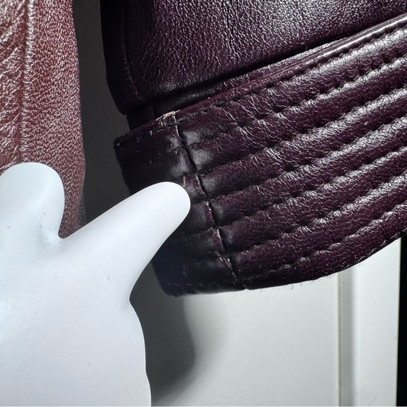 Della Citta Italy Double Breasted Burgundy Leather Coat Size Large Flawed - Picture 10 of 15